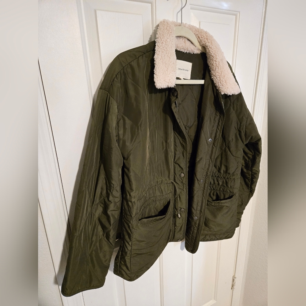 Thread & Supply Dark Green Jacket with Shearling Collar